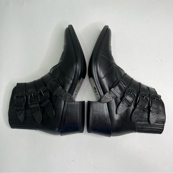 TOGA Pulla Black Leather Western Metal Buckle Ankle Boots Festival Booties - Picture 7 of 16